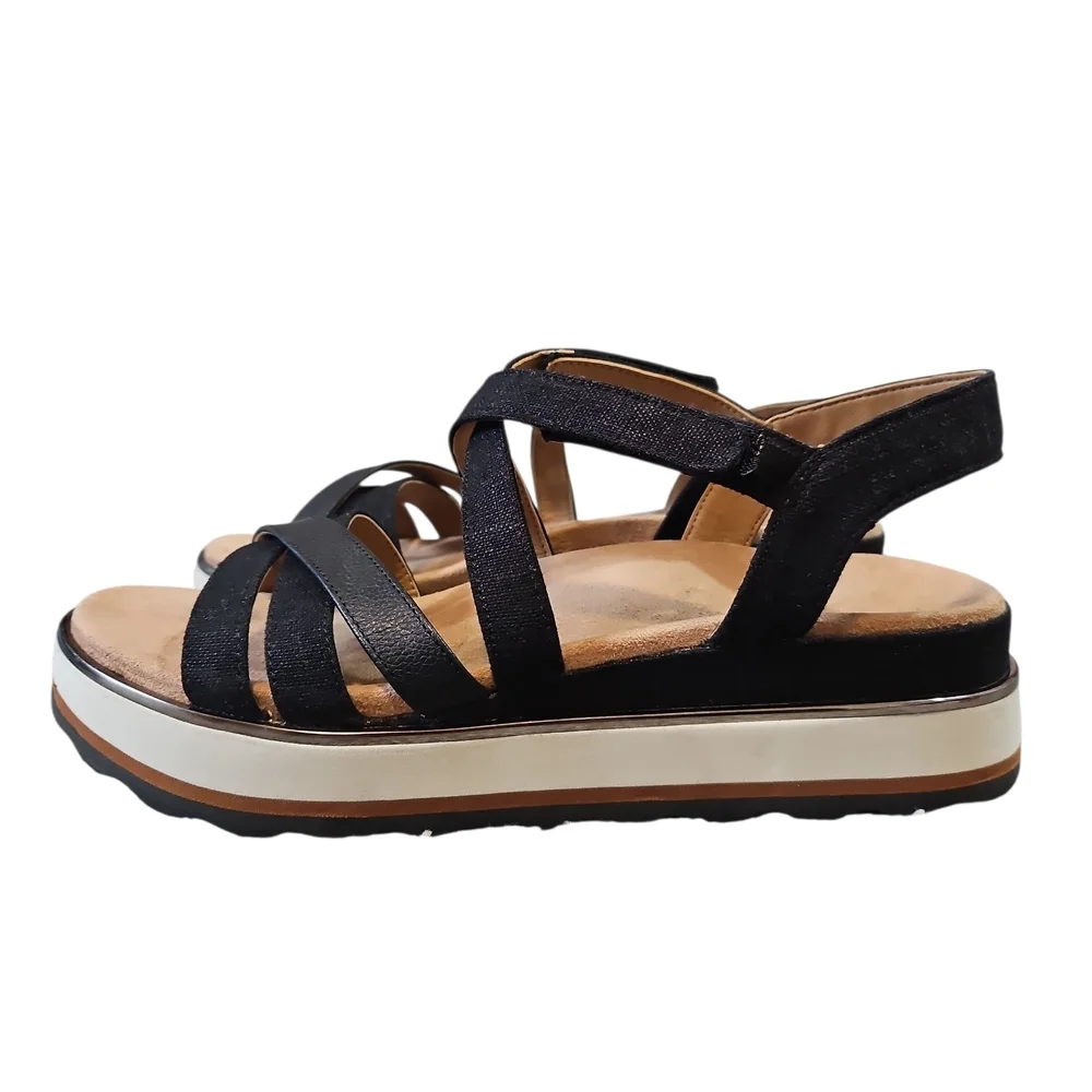 Vionic Kellyn Black Strappy Leather Platform Sandals 9 - Picture 3 of 13